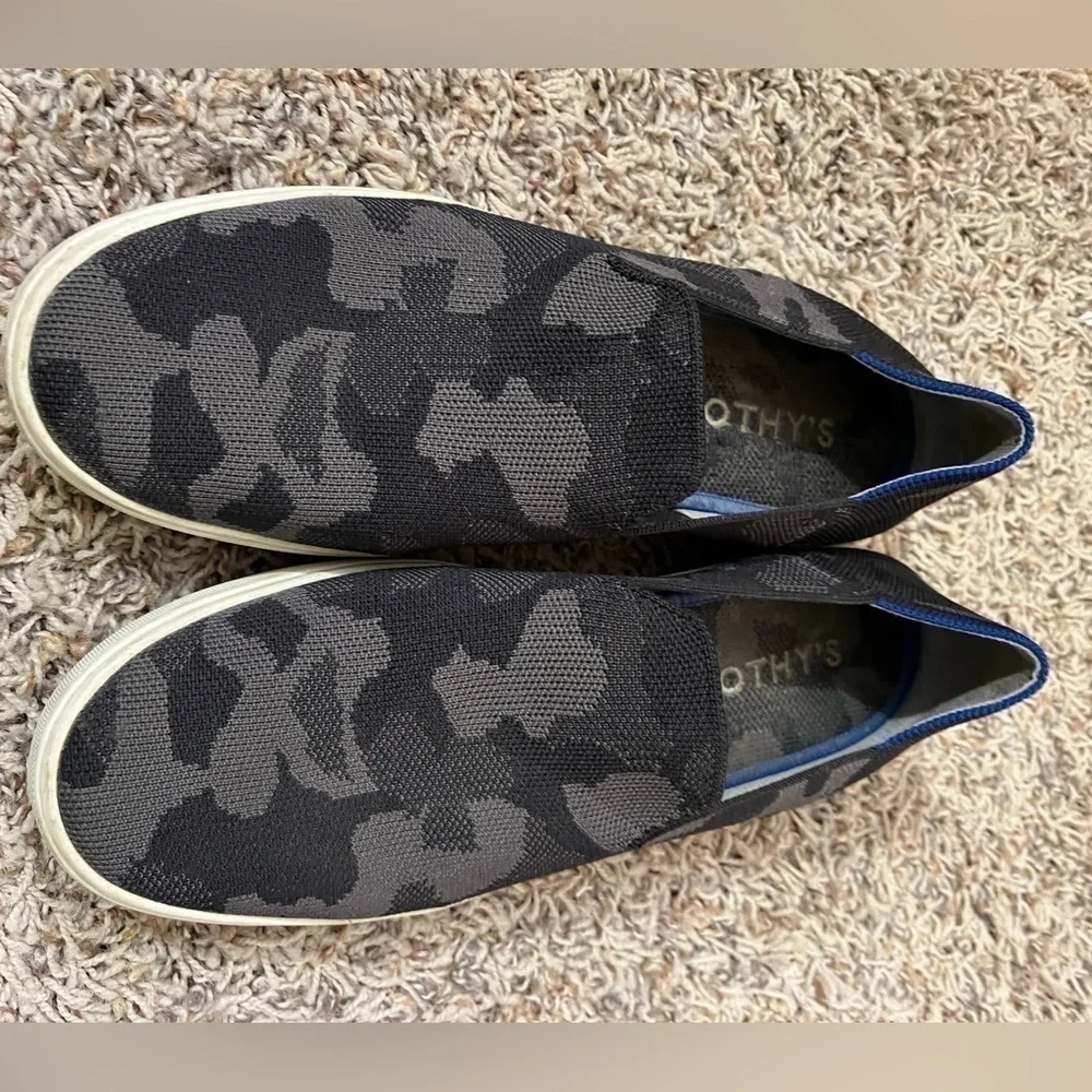 Rothy’s Retired The Original Slip On Sneaker Black Grey Camo Sz 9.5
